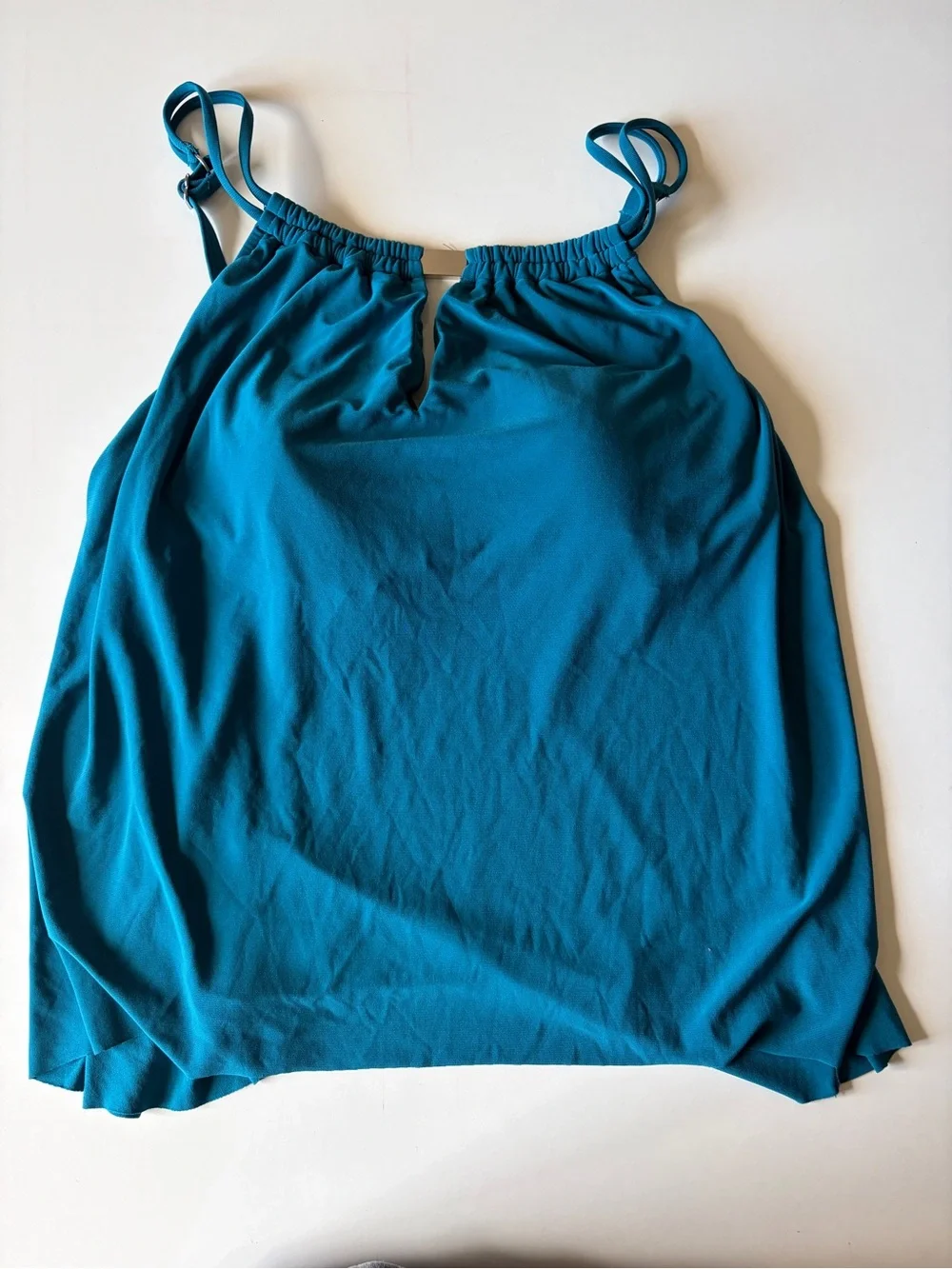 Aqua Green Teal Blue Women Swimsuit Tankini Top Medium Built In Bra Gold Accent